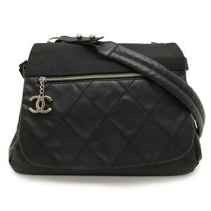 CHANEL Black Coated Canvas Shoulder Bag